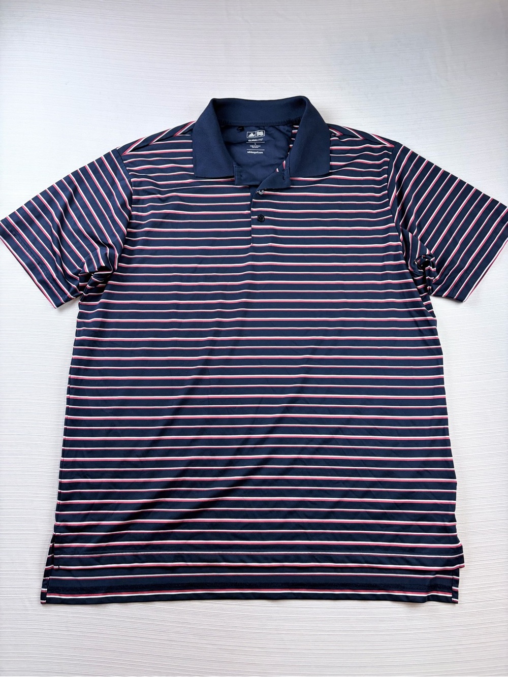 Adidas ClimaLite Men's Golf Polo Shirt - Navy with Red and White Stripes Size L